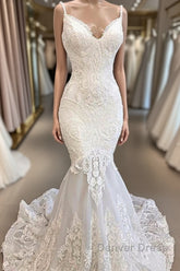 Amazing Appliques Tulle Mermaid Wedding Dresses